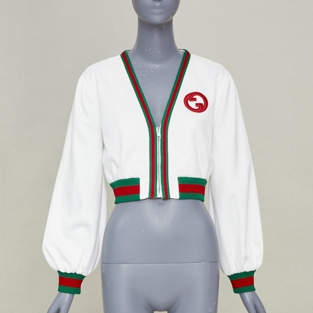 GUCCI 2023 green red Web stripe interlocking G logo crop mesh track jacket XS
