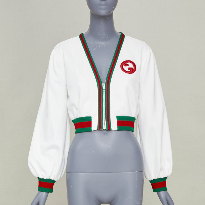 GUCCI 2023 green red Web stripe interlocking G logo crop mesh track jacket XS