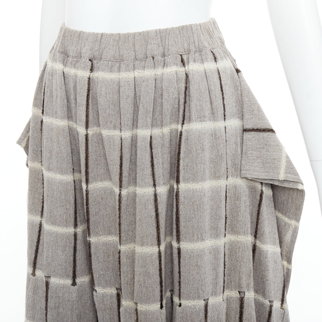 ISSEY MIYAKE 1980's Vintage grey checked fringe trim layered skirt M Rare