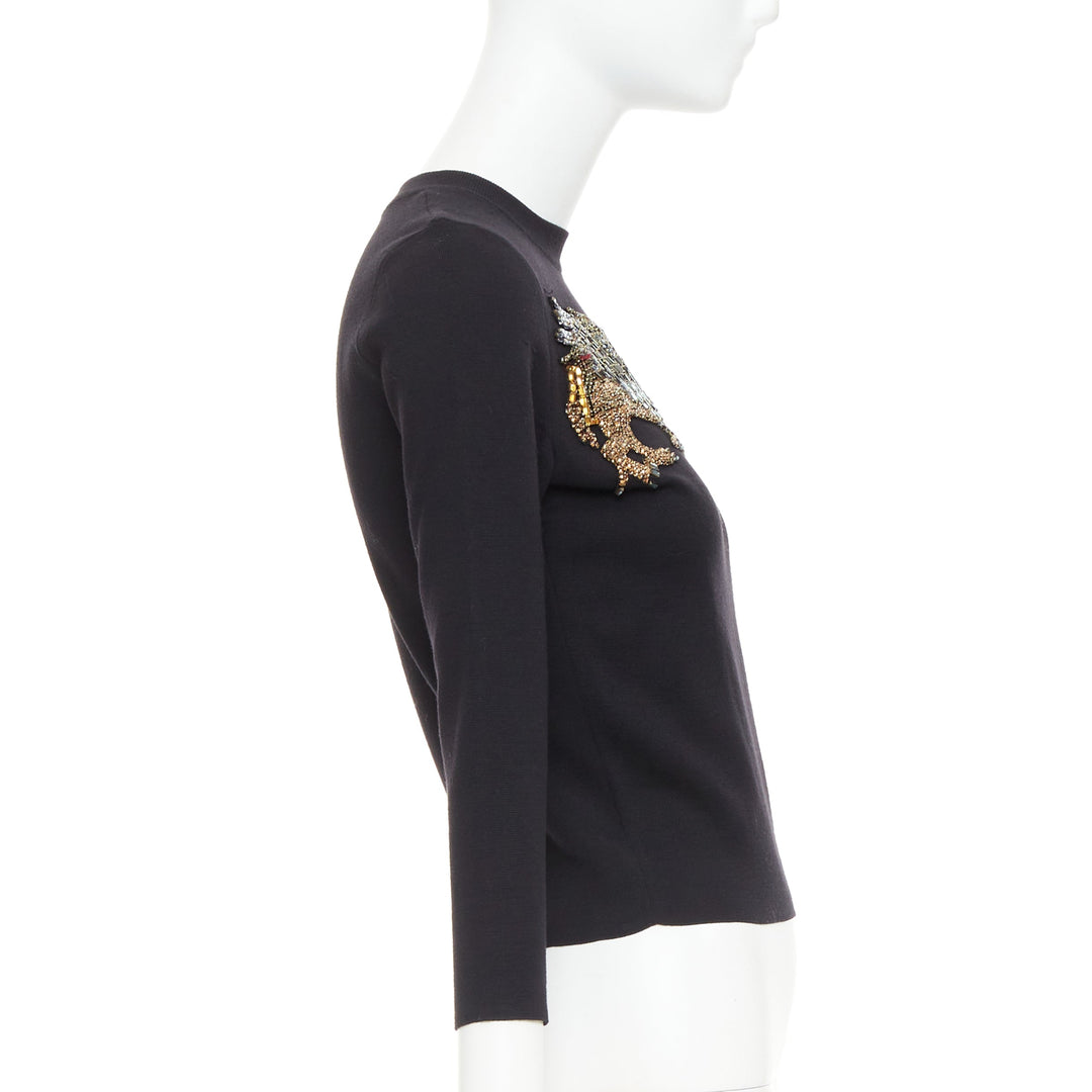 ALEXANDER MCQUEEN 2017 black wool Mythical rhinestone embellished sweater XS