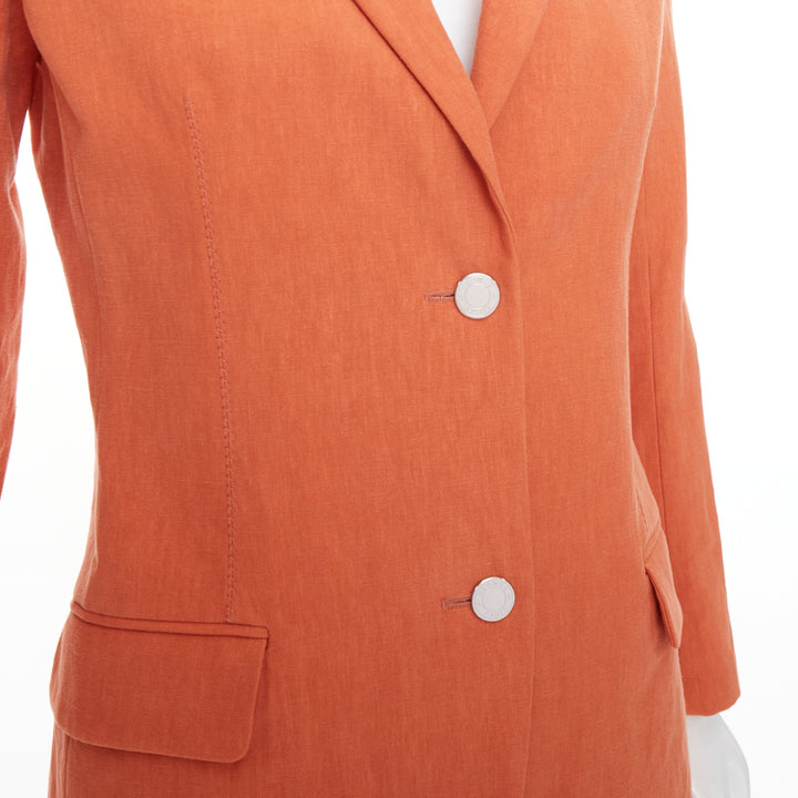 HERMES orange 100% linen logo buttons dual button blazer jacket FR34 XS