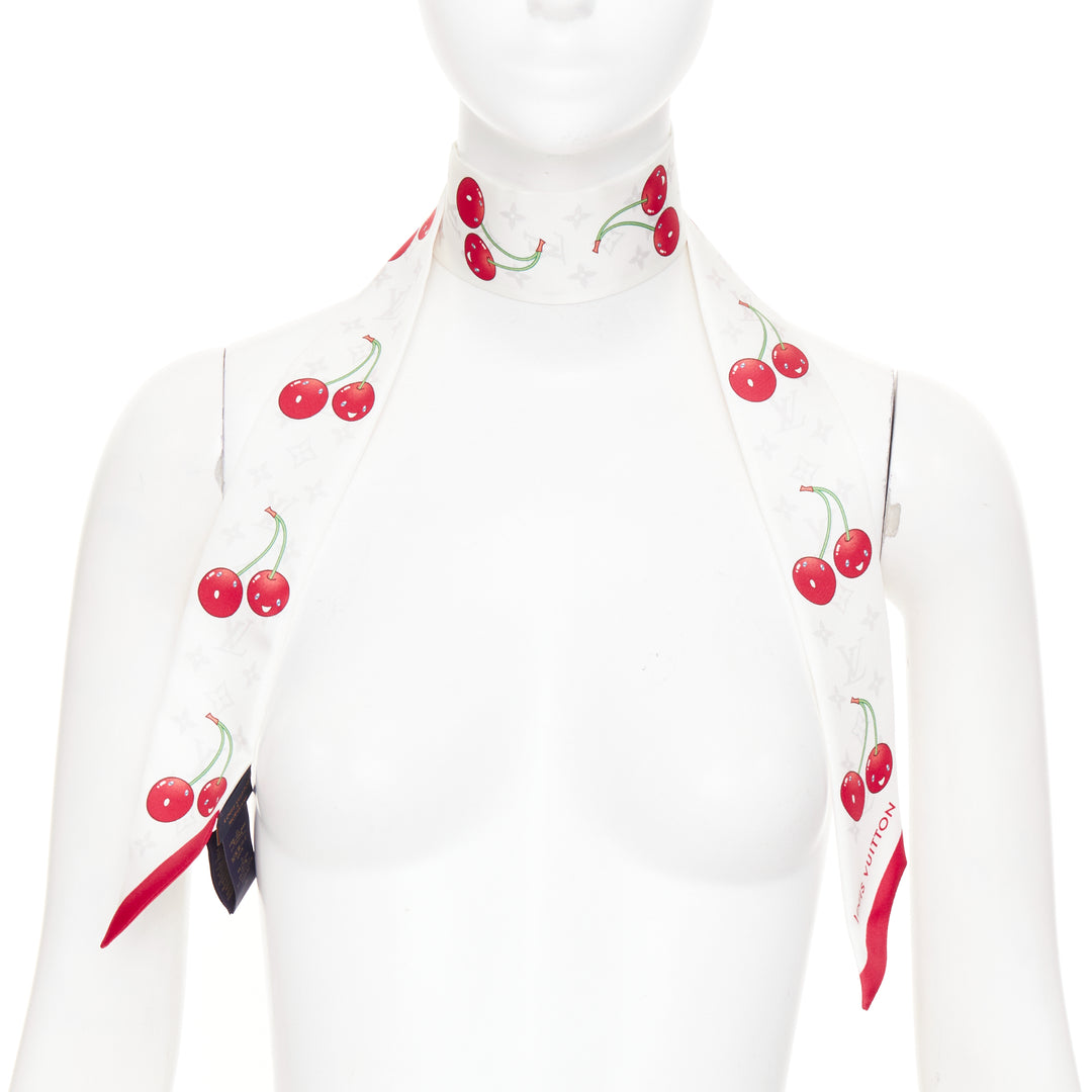 LOUIS VUITTON TAKASHI MURAKAMI Limited Edition Cerises white red silk scarf