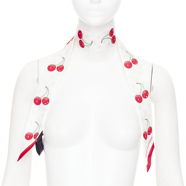 LOUIS VUITTON TAKASHI MURAKAMI Limited Edition Cerises white red silk scarf