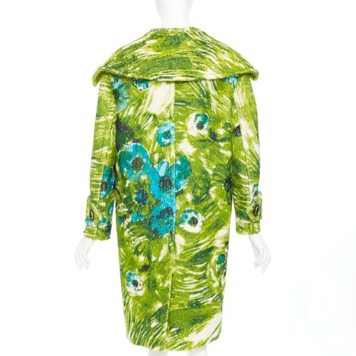 PRADA 2017 Runway alpaca wool felt green floral orange fur collar coat IT40 S