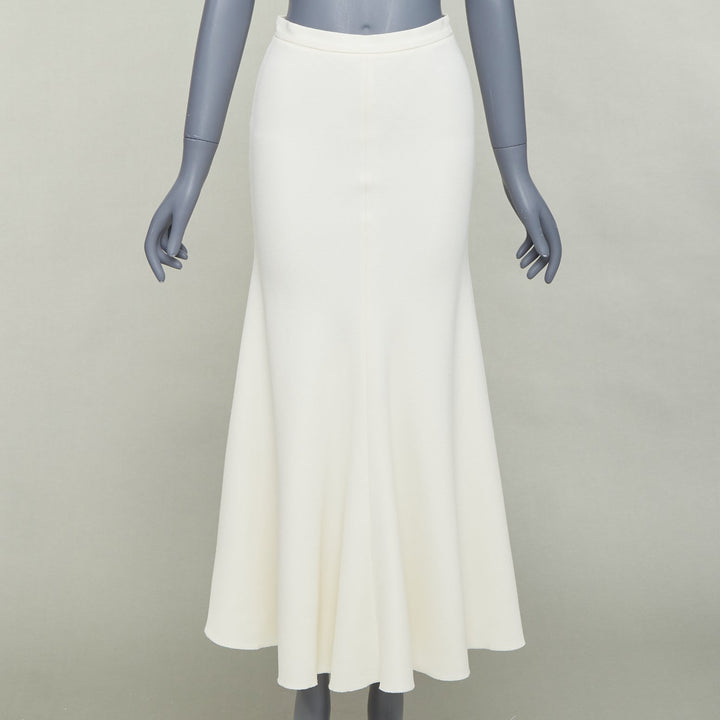 GIAMBATTISTA VALLI cream silk lined high waist flute mermaid midi skirt IT38 XS