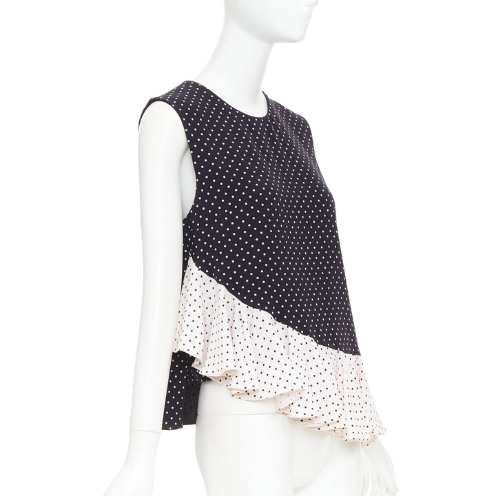 JW ANDERSON navy cream polka dot peplum ruffle asymmetric top UK12 L