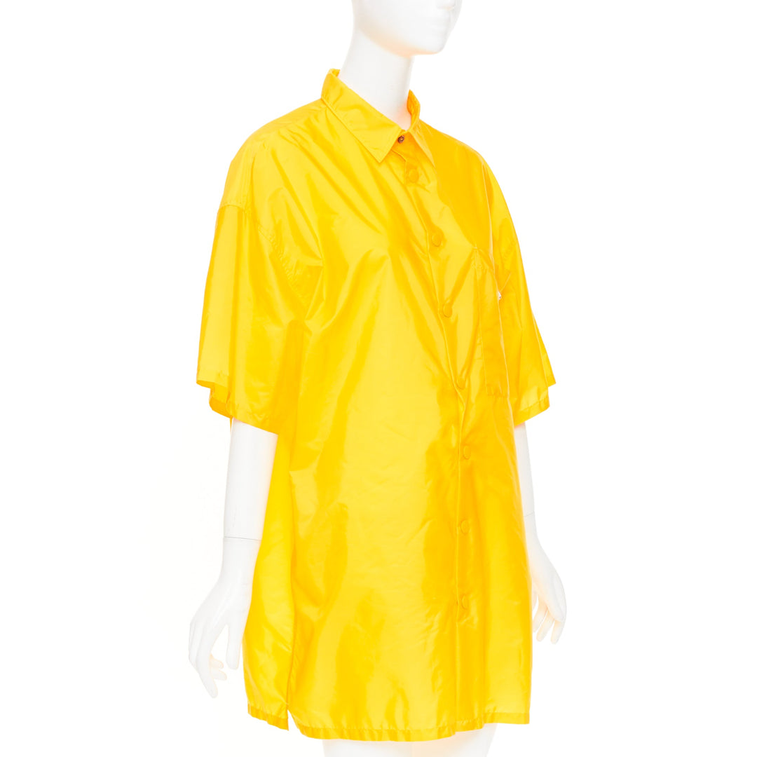 PRADA 2022 Re-Nylon logo plaque yellow short sleeve bowling shirt M