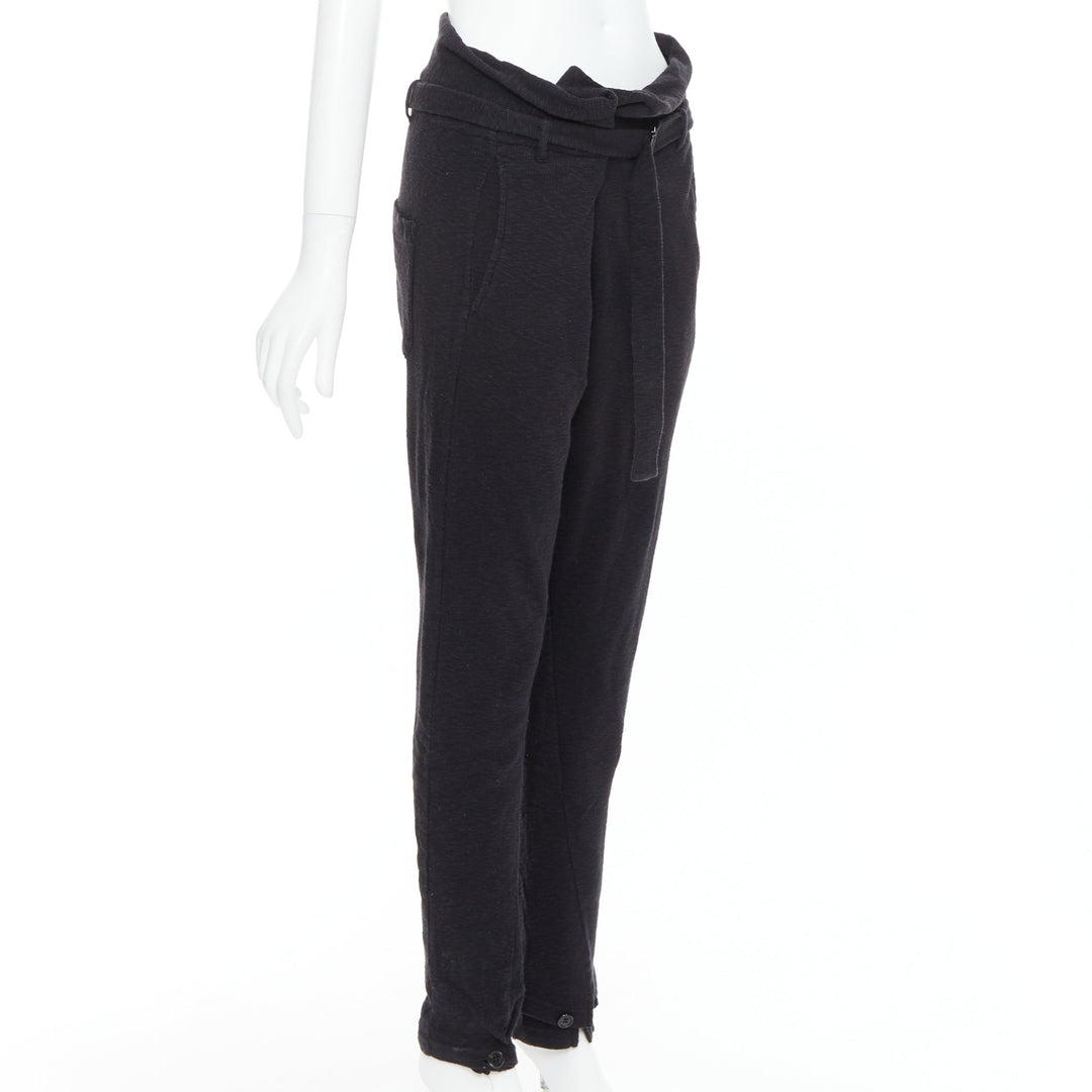 ANN DEMEULEMEESTER black cotton wool knit belted tapered pants S