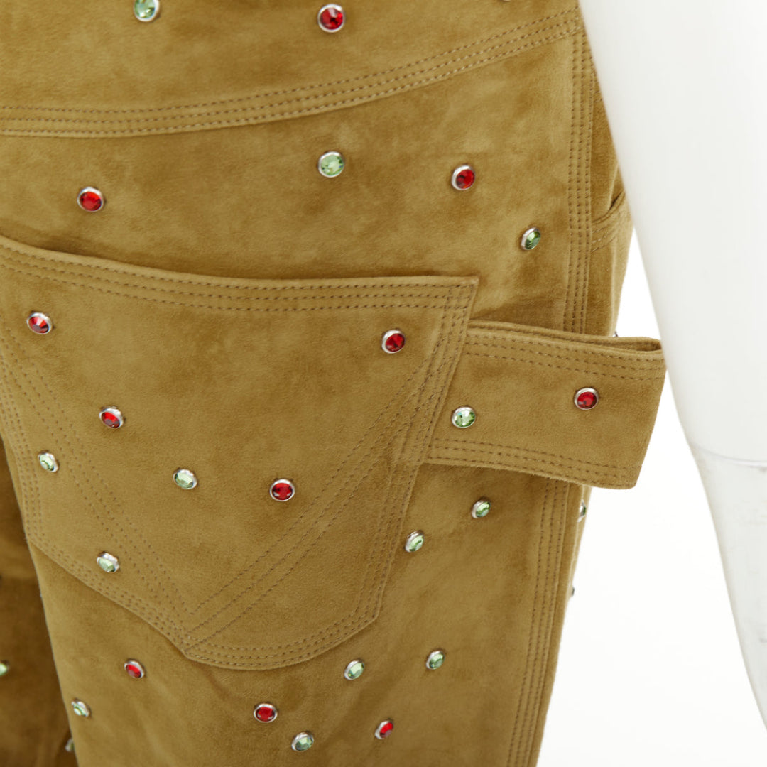 rare BOTTEGA VENETA 2021 Runway brown crystal embellished suede pants IT38 XS