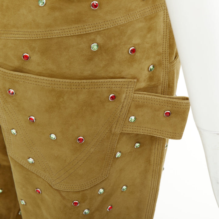 rare BOTTEGA VENETA 2021 Runway brown crystal embellished suede pants IT38 XS