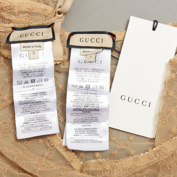 GUCCI Alessandro Michele GG Star nude monogram embroidered tulle lingerie set S