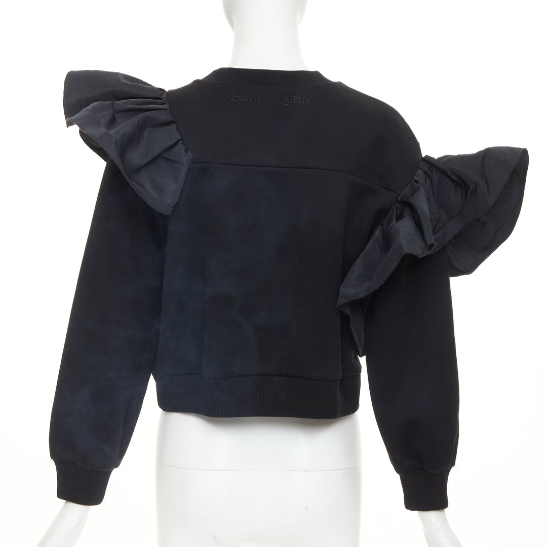 ALEXANDER MCQUEEN 2021 Exploded Ruffle black pullover sweater top IT36 XXS