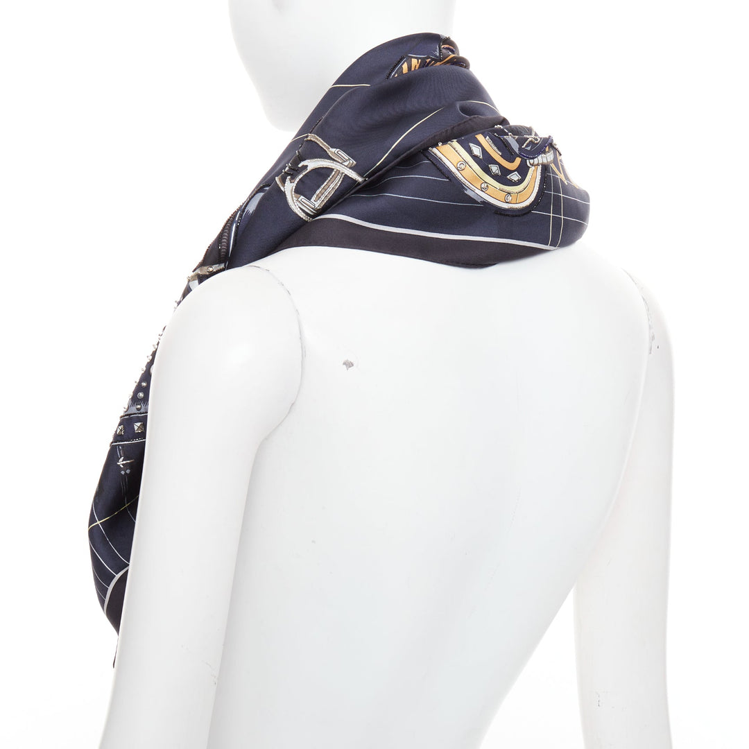 HERMES 2025 Tous en Selle embroidered scarf 90cm 100% silk applique beaded scarf