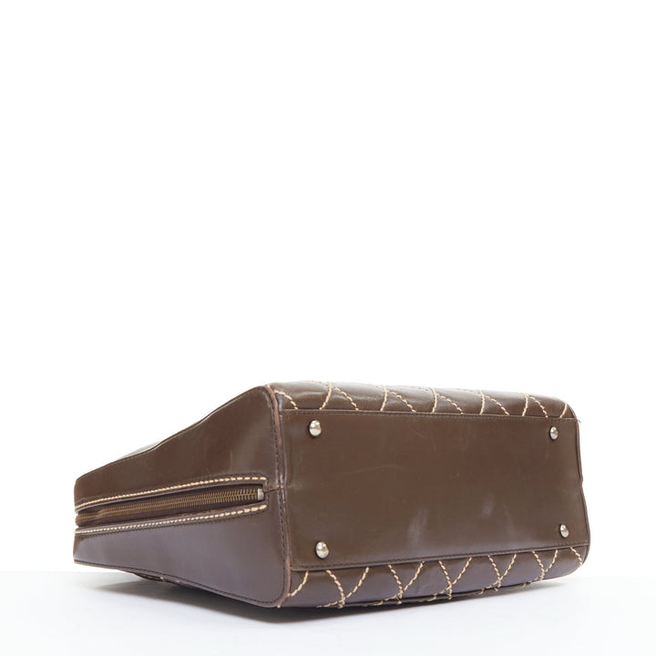 CHANEL Wild Stitch Surpique  brown lambskin leather matelasse bowler bag