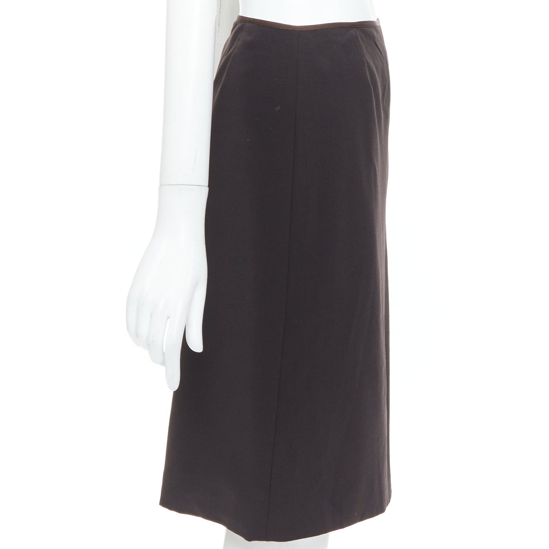 FENDI Vintage brown minimalist mid rise straight knee pencil skirt IT38 XS