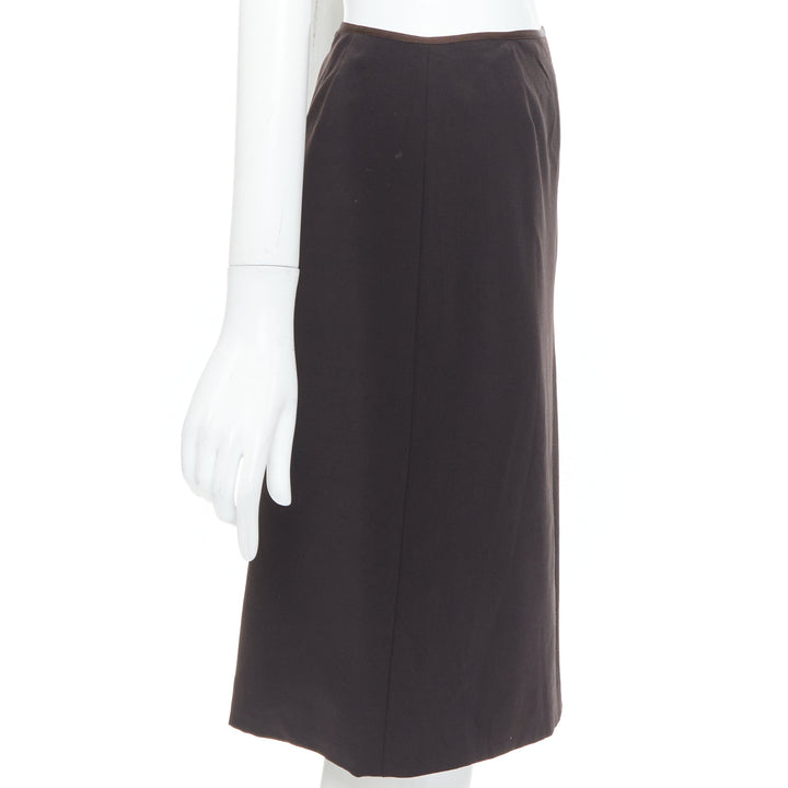 FENDI Vintage brown minimalist mid rise straight knee pencil skirt IT38 XS
