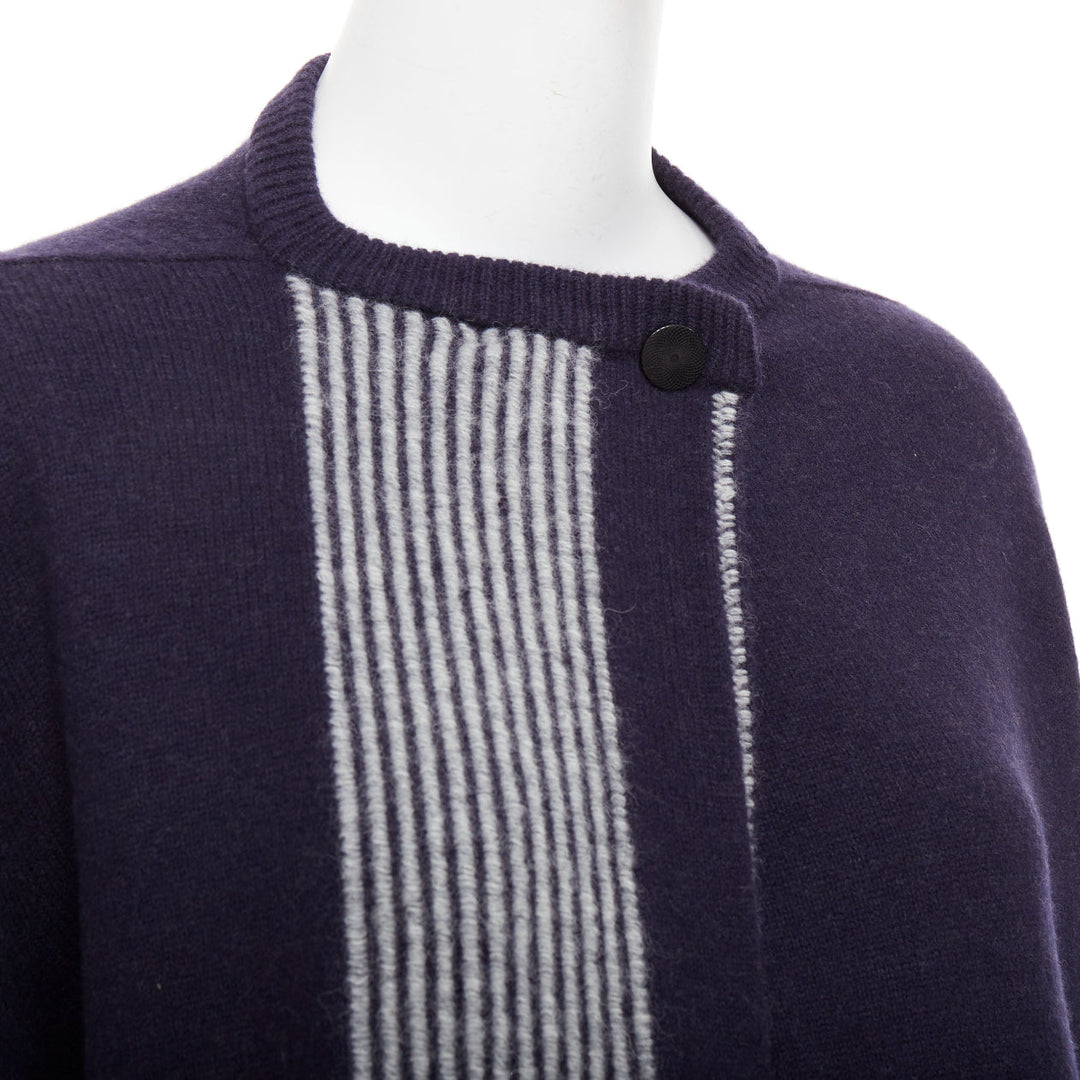 HERMES navy virgin wool white striped oversized knitted cardigan sweater FR34 XS