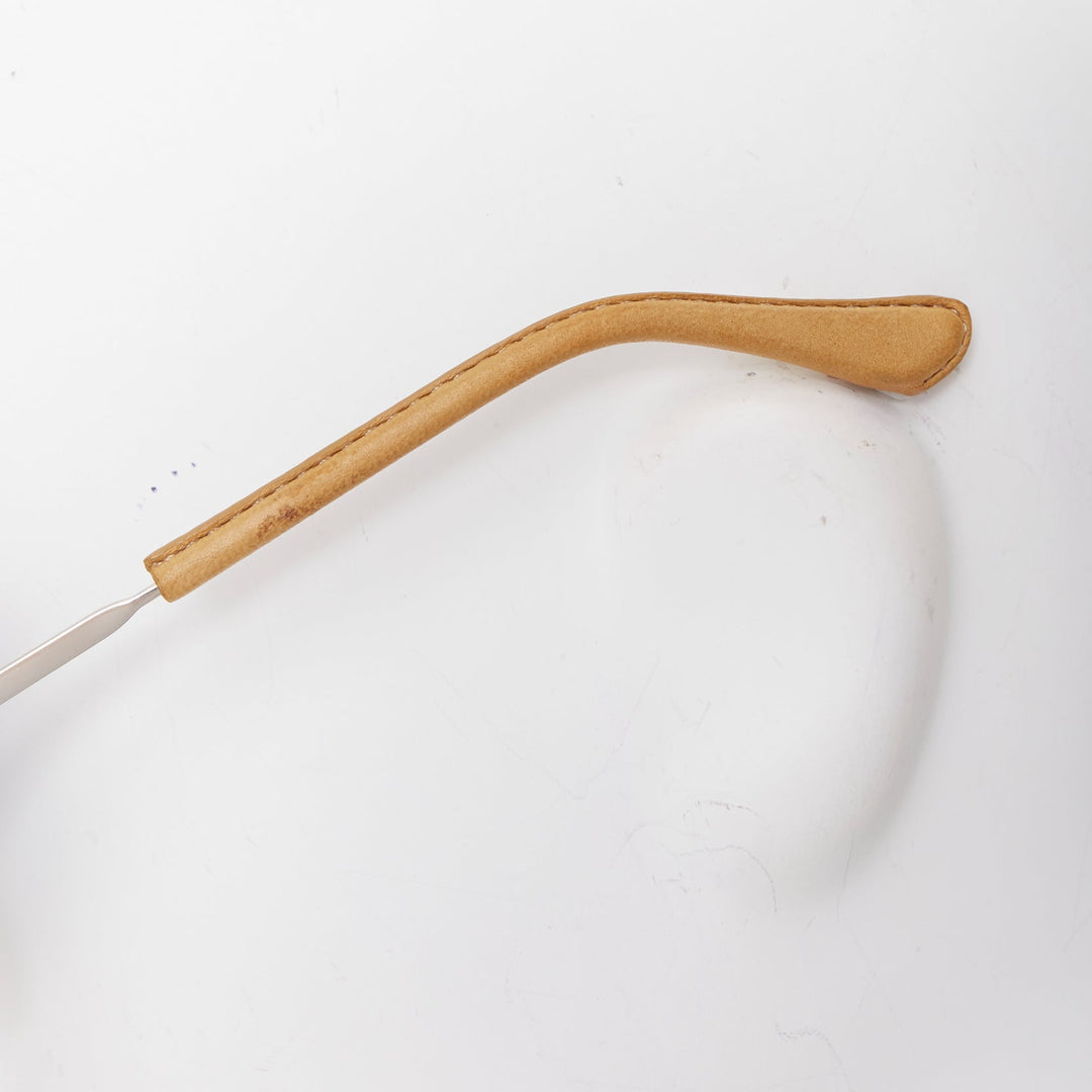 LINDA FARROW Veronique Branquinho tan leather trim aviators pilot sunglasses
