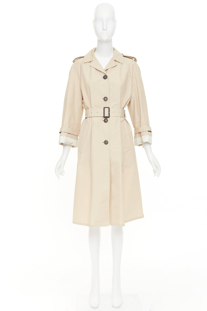 PRADA 2019 beige cotton pinstriped lined raglan sleeves trench coat IT36 XXS