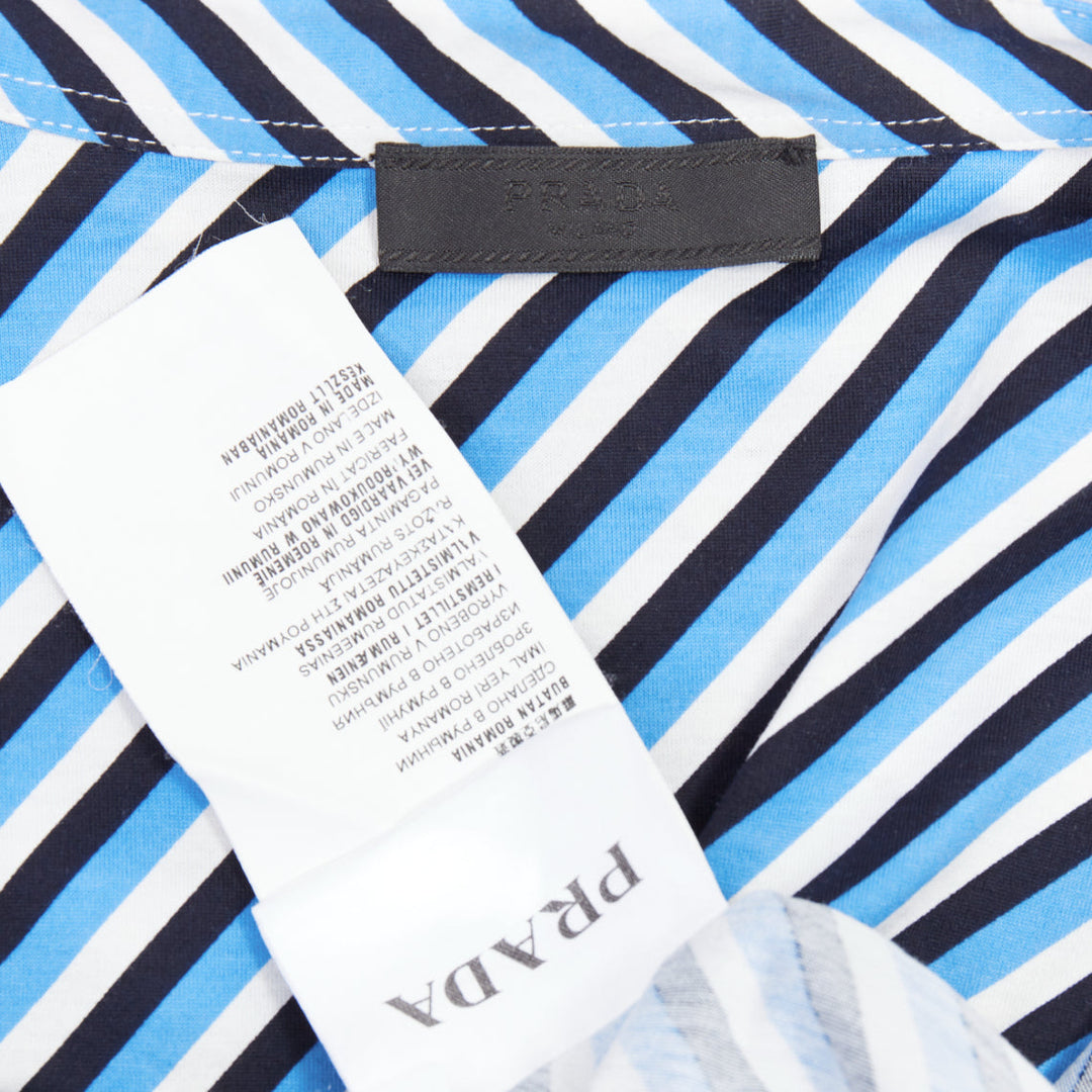 PRADA 2014 blue white black cotton diagonal striped polo shirt L