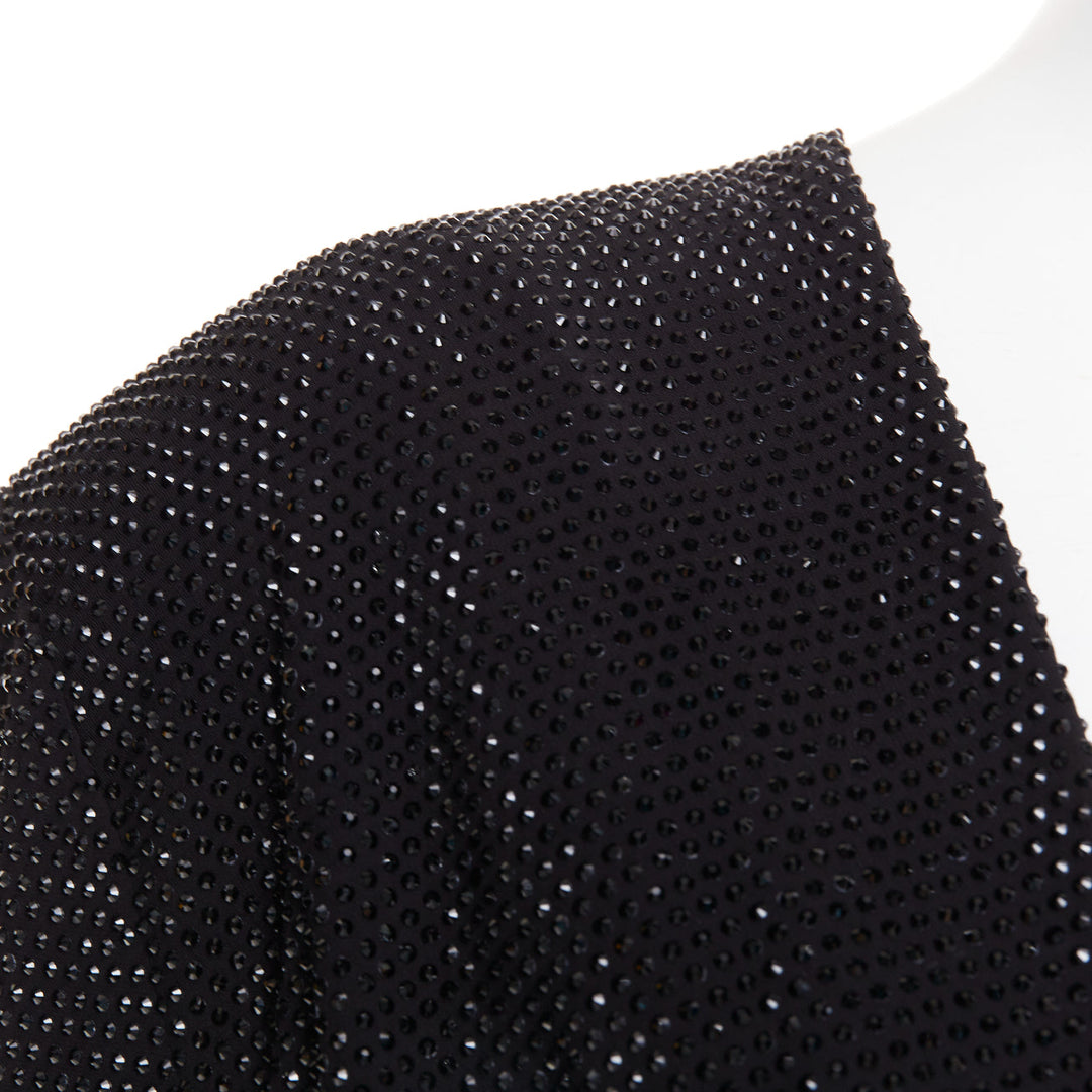 ALEXANDRE VAUTHIER black strass crystal Power shoulder padded wrap draped gown