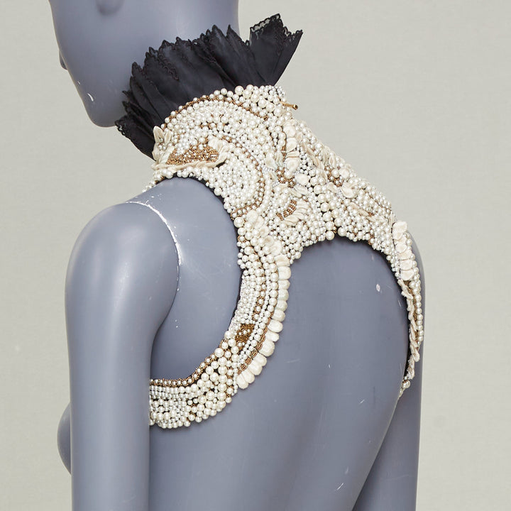 rare ALEXANDER MCQUEEN 2013 Runway pearl bead embroidery halter neckpiece IT40 S