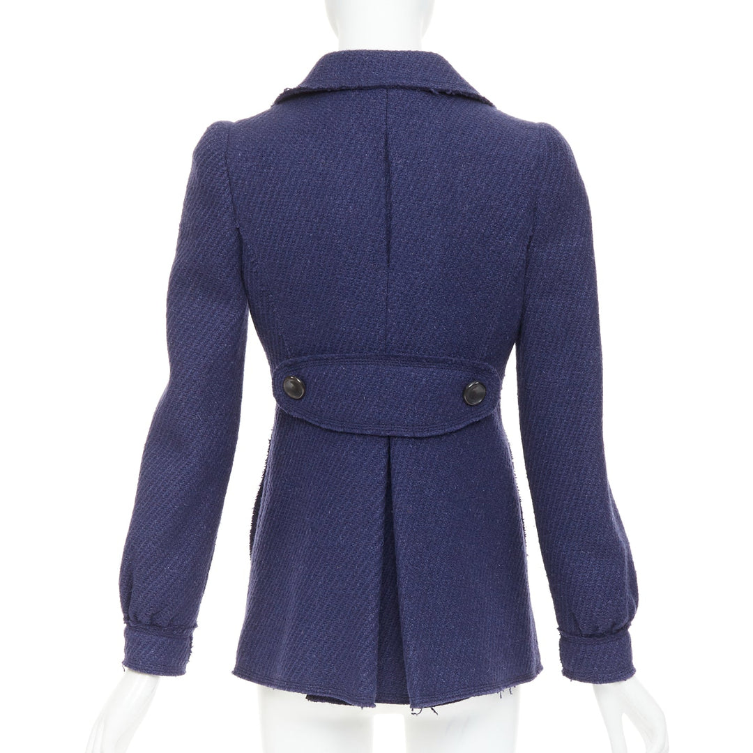MARC JACOBS navy wool tweed black buttons double breasted short coat  US2 XXS