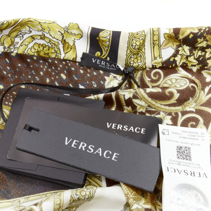 VERSACE 2021 Mosaic Barocco 100% silk print wrap tie cropped shirt IT38 XS