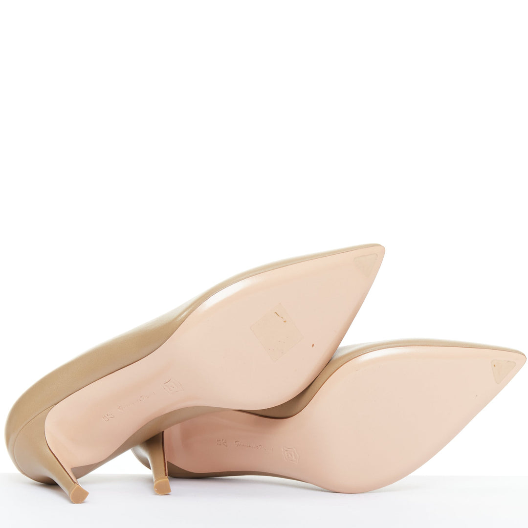 GIANVITO ROSSI dark beige leather V vamp point toe pumps EU37.5