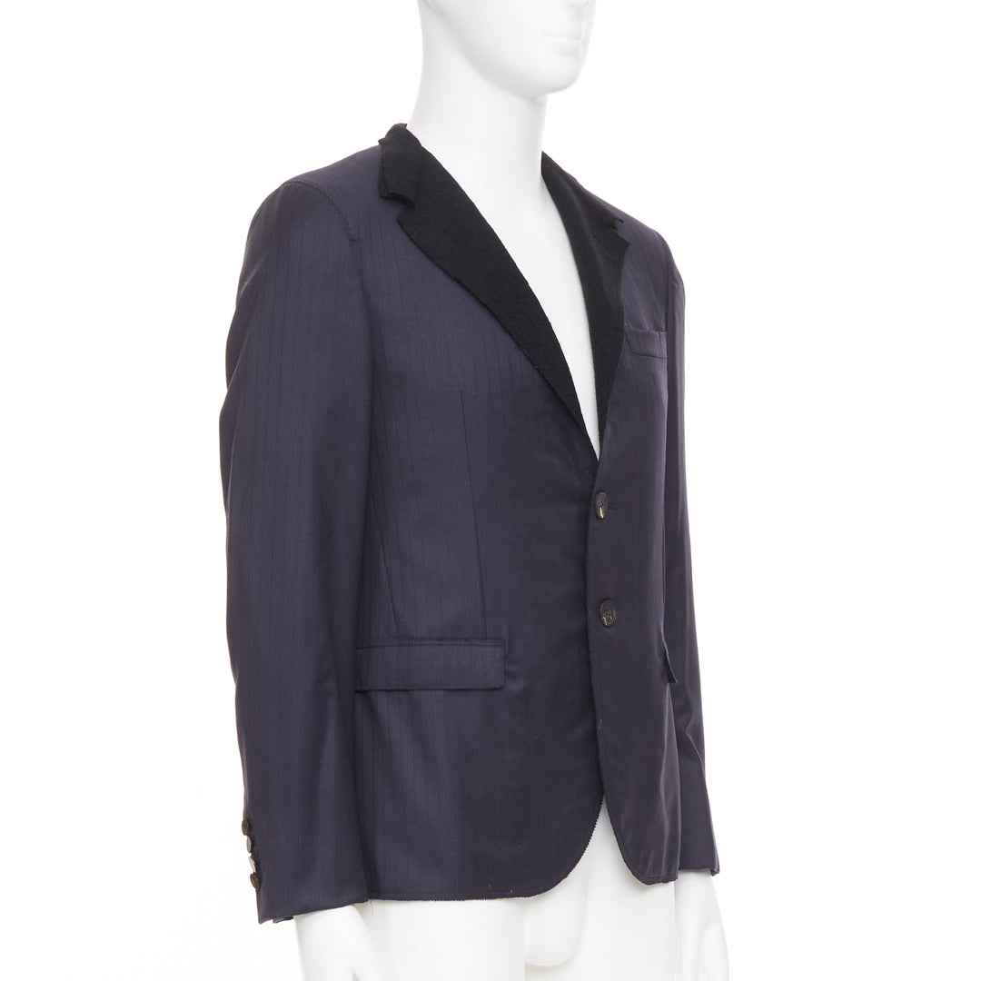 LANVIN 2014 contrast peak lapel pinstripe wool two-button tuxedo blazer EU46 S