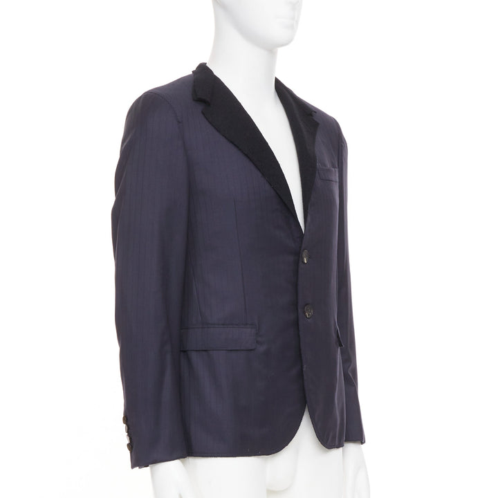 LANVIN 2014 contrast peak lapel pinstripe wool two-button tuxedo blazer EU46 S