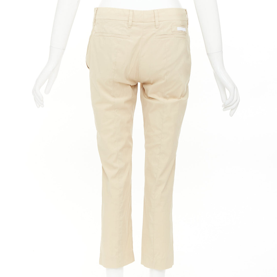PRADA 2020 beige light cotton blend white taped logo cropped pants IT40 S