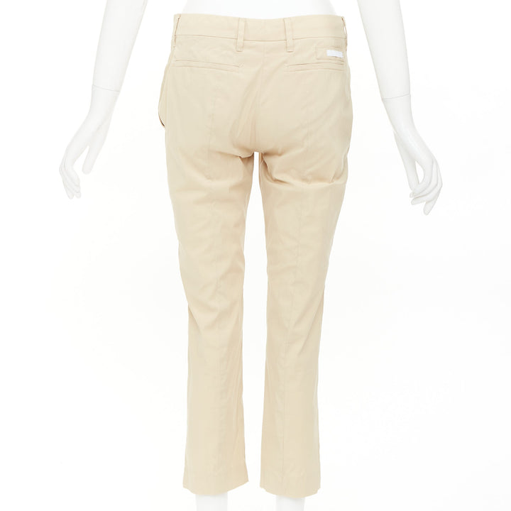PRADA 2020 beige light cotton blend white taped logo cropped pants IT40 S