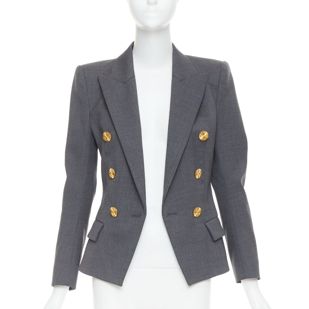 ALEXANDRE VAUTHIER grey wool gold sunburst buttons double breasted blazer jacket