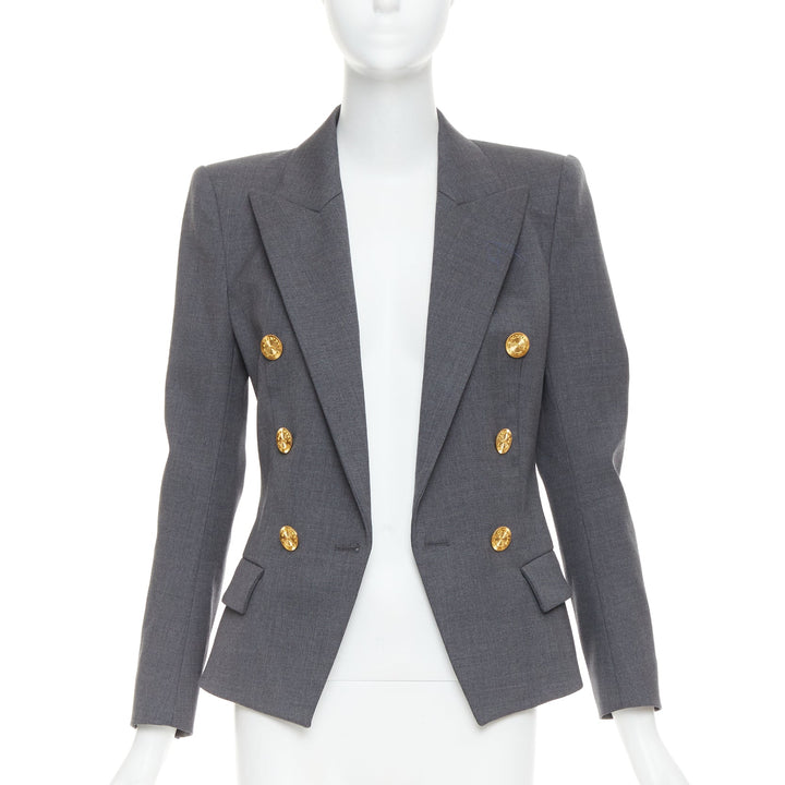 ALEXANDRE VAUTHIER grey wool gold sunburst buttons double breasted blazer jacket