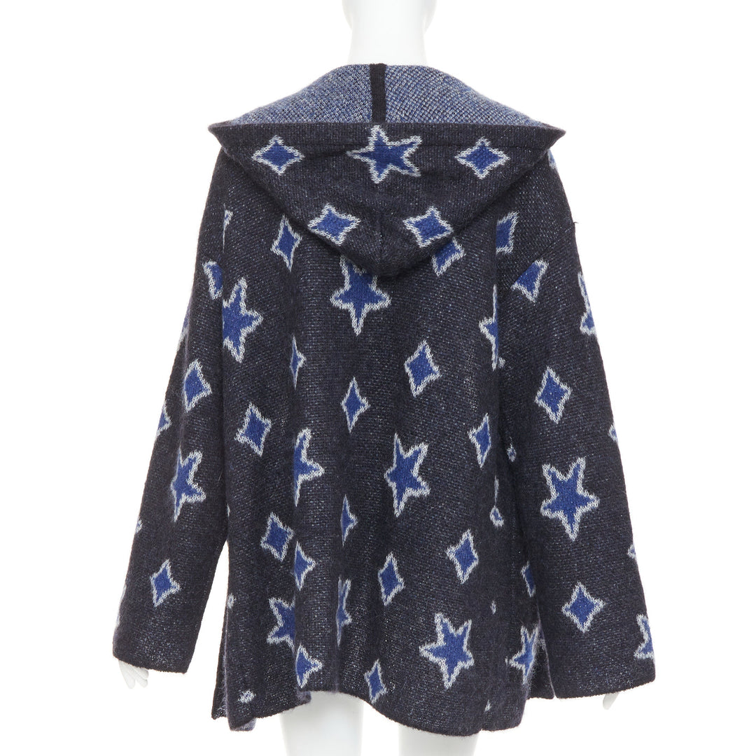 SAINT LAURENT Hedi Slimane 2016 super kid mohair navy star intarsia cardigan XS