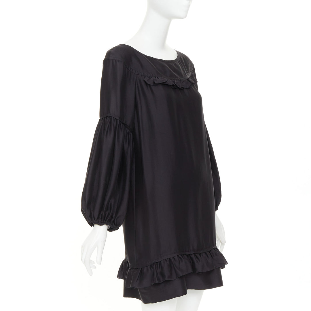 STELLA MCCARTNEY 2007 black silk ruffle trim puff sleeve baby doll dress IT40 S