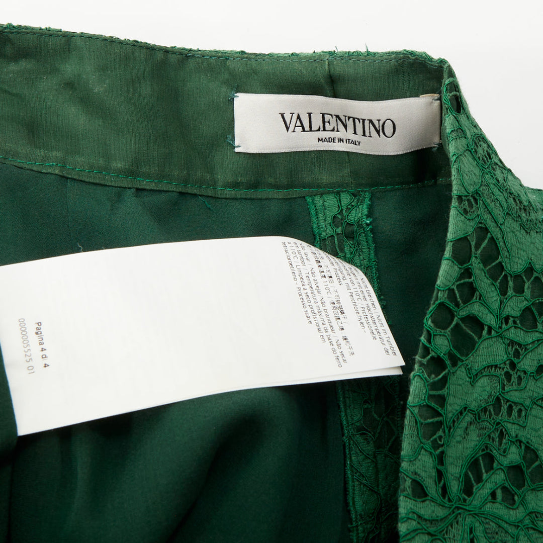 VALENTINO green floral guipure lace silk lined high waist mini shorts IT44 L