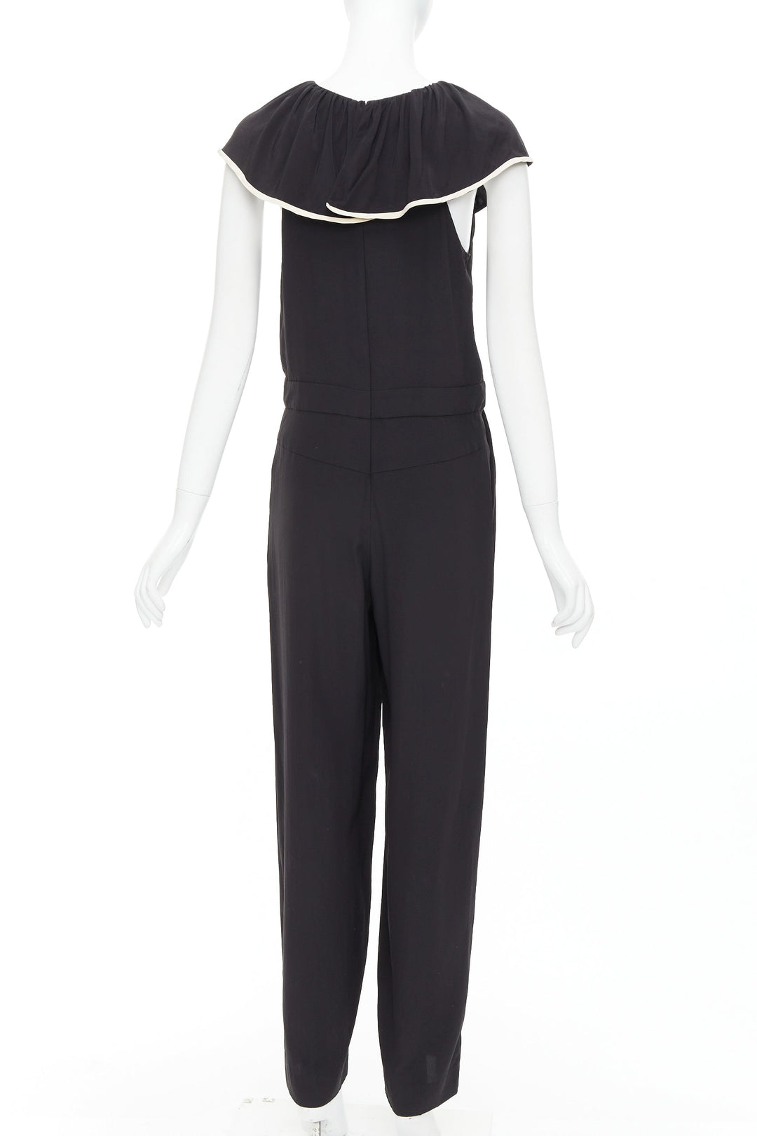 CHLOE black 100% silk crepe de chine ruffle collar jumpsuit FR36 S