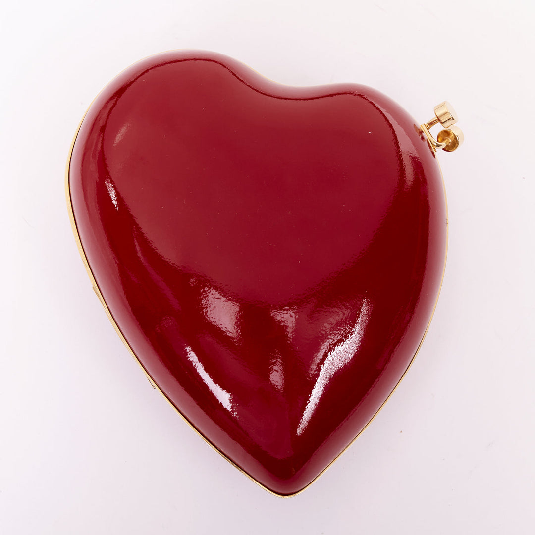 SAINT LAURENT Love Box red patent gold tone YSL logo heart box clutch chain bag