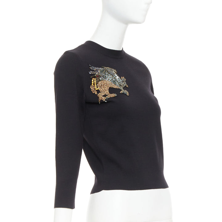 ALEXANDER MCQUEEN 2017 black wool Mythical rhinestone embellished sweater XS