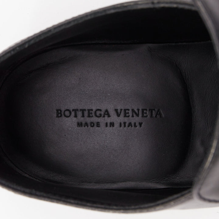 BOTTEGA VENETA 2011 black leather dual tonal chain flat square toe loafers EU43