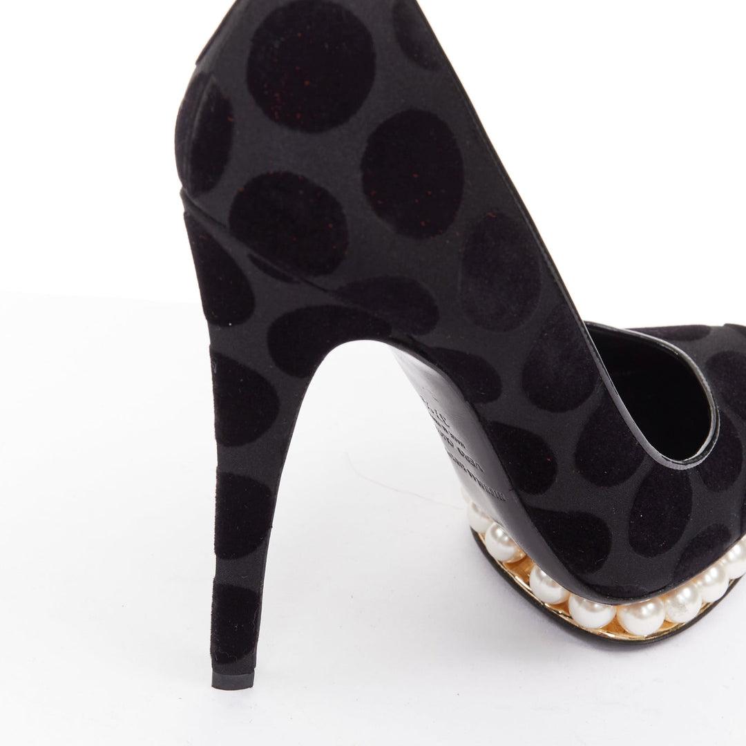 NICHOLAS KIRKWOOD Casati black velvet polka dot pearl platform pumps EU37.5