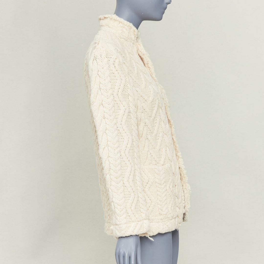 JUNYA WATANABE MAN 2003 cream frayed edge wool cable knit tailored jacket M