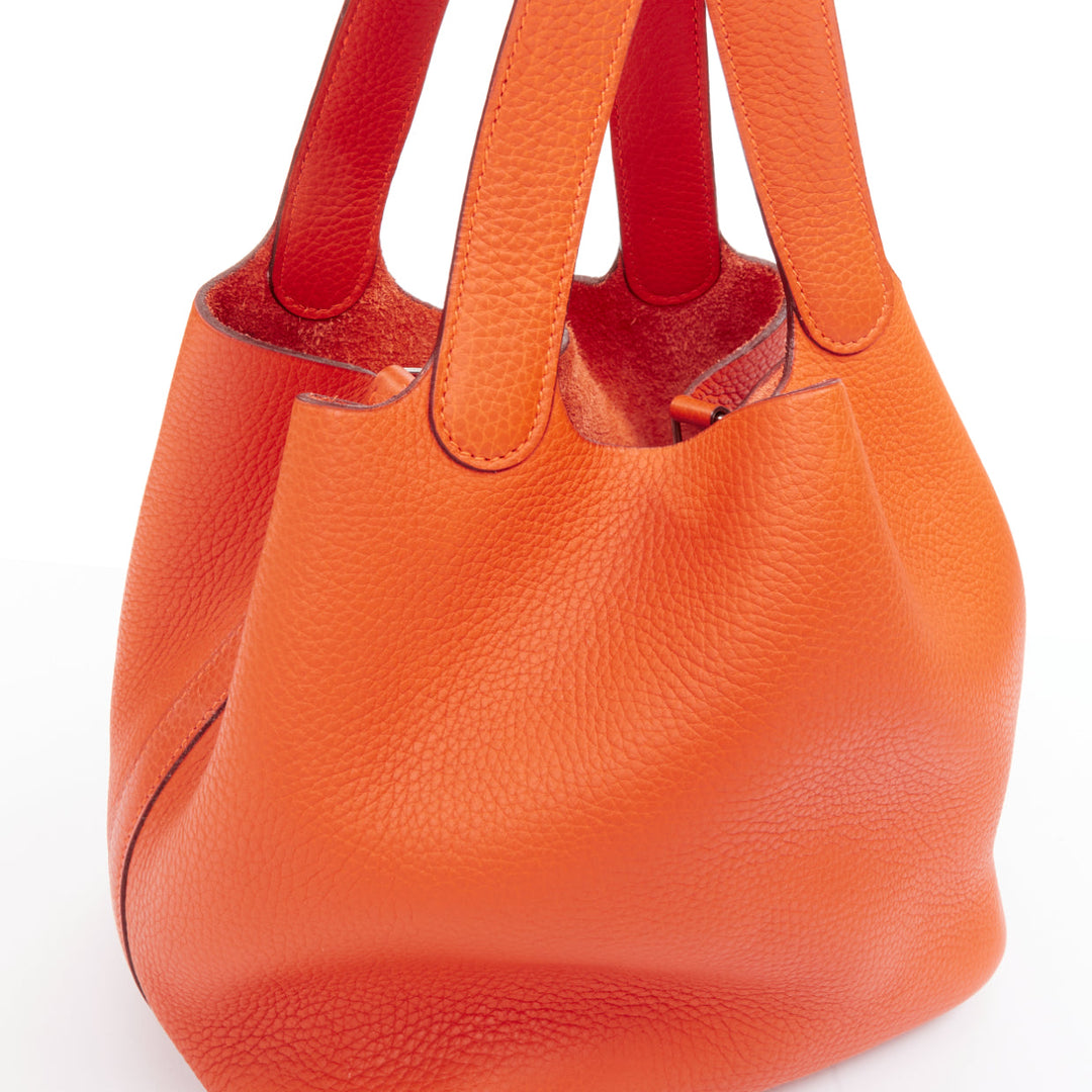 HERMES Picotin 22 orange Clemence leather palladium hardware tote bag MM