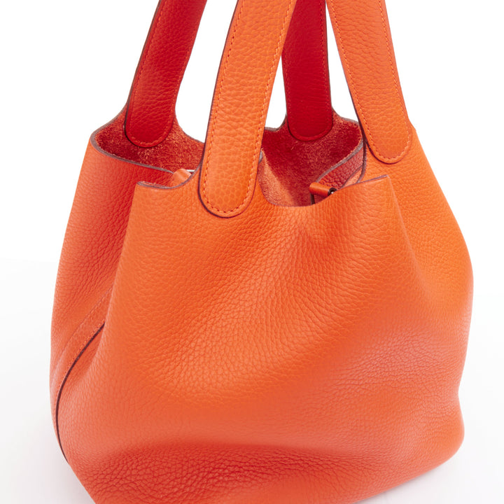 HERMES Picotin 22 orange Clemence leather palladium hardware tote bag MM