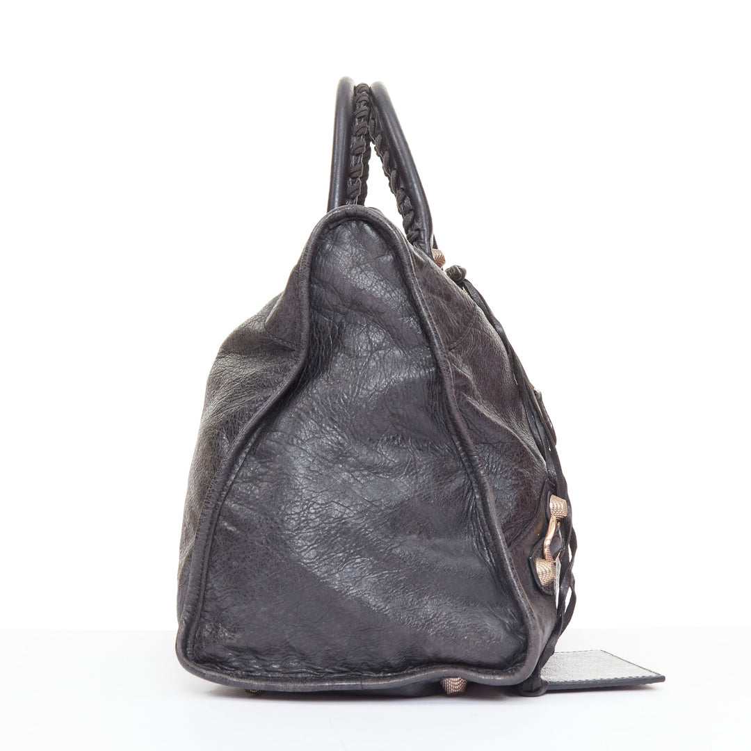 BALENCIAGA Motocross Giant 21 rose gold hardware black lambskin city tote bag