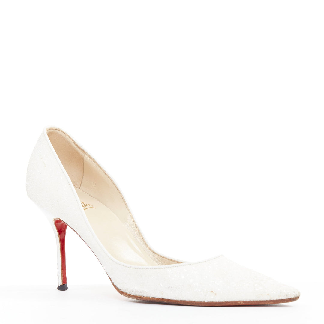 CHRISTIAN LOUBOUTIN pearl white course glitter pointy toes stiletto pumps EU37