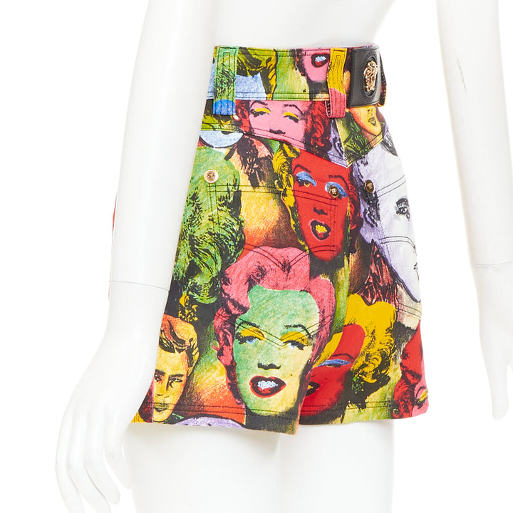 VERSACE 2018 Reissue 1991 Monroe James Dean Warhol print denim shorts 25"