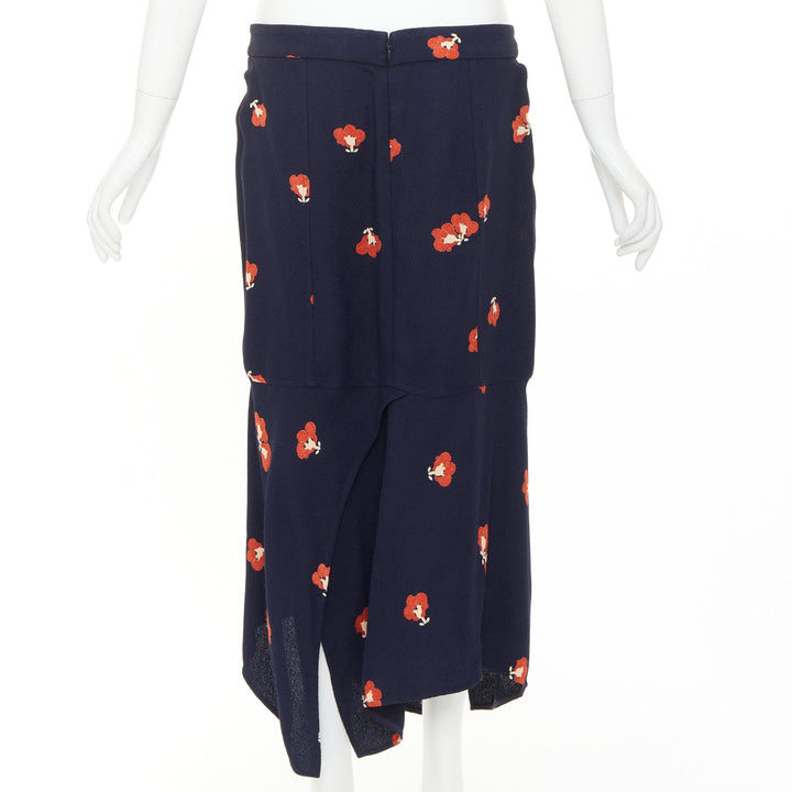 VICTORIA BECKHAM 2018 navy orange floral print asymmetric panelled skirt UK10 M